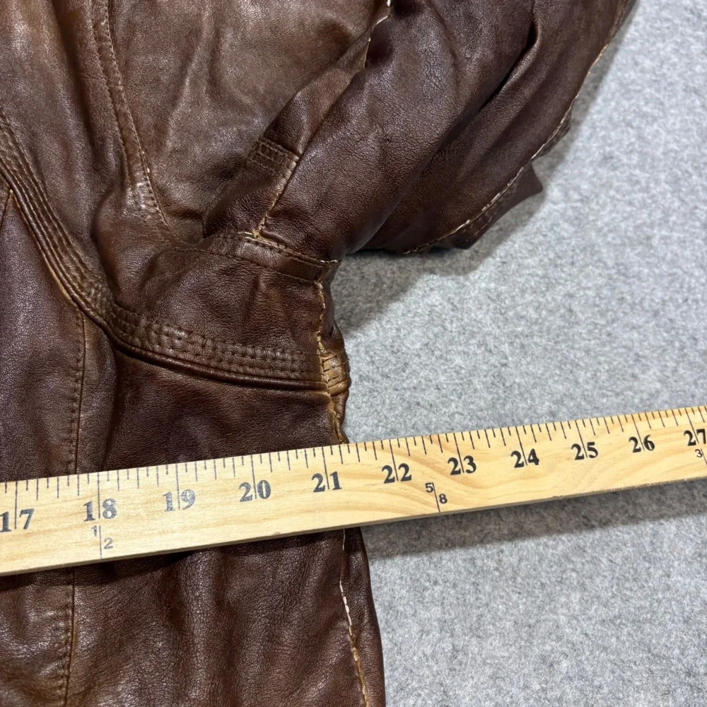 Guess Mens Faux Leather Racer Jacket Distressed Brown XL Moto Quilted Lining